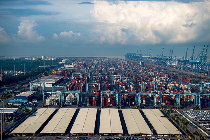 shipping containers at Westports in Port Klang on May 28, 2019. 