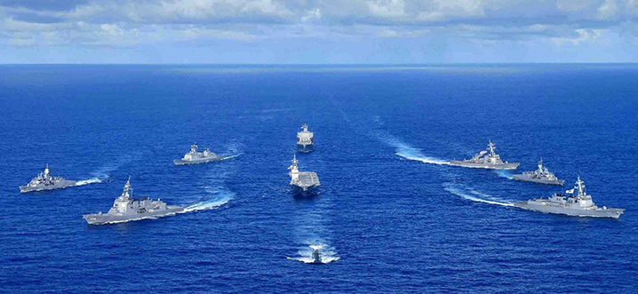 Royal Australian Navy, Republic of Korea Navy, Japan Maritime Self-Defense Force, and United States Navy warships sail in formation