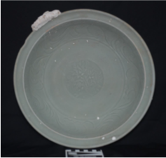 Large Longquan dish with impressed lotus decoration from SW1