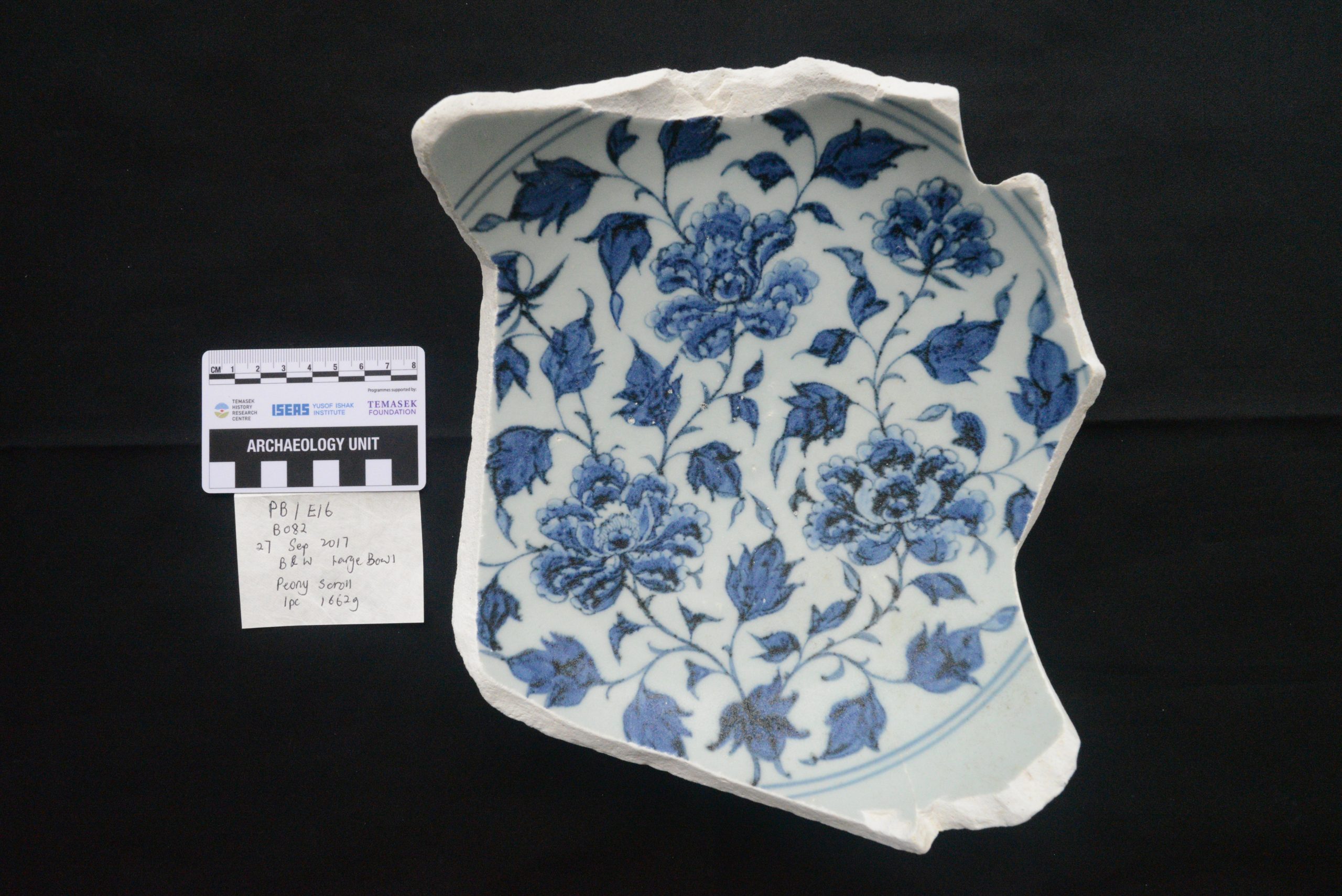 Large blue-and-white bowl with peony decoration from SW1